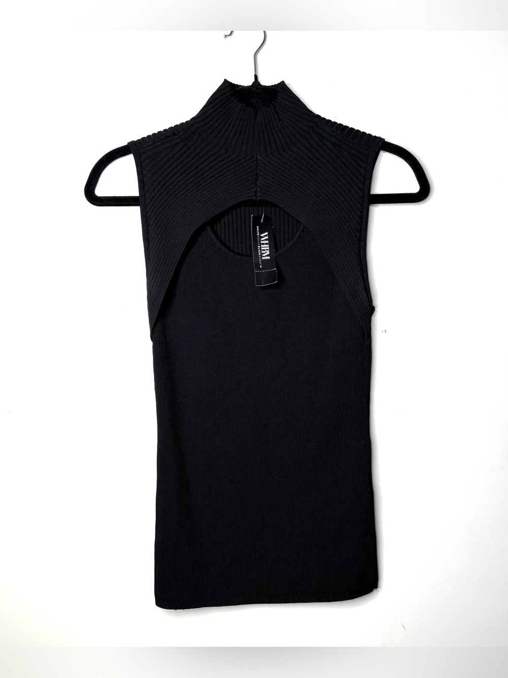 White House Black Market Rib Knit Sleeveless Cutout Mockneck Tank Top Nwt
